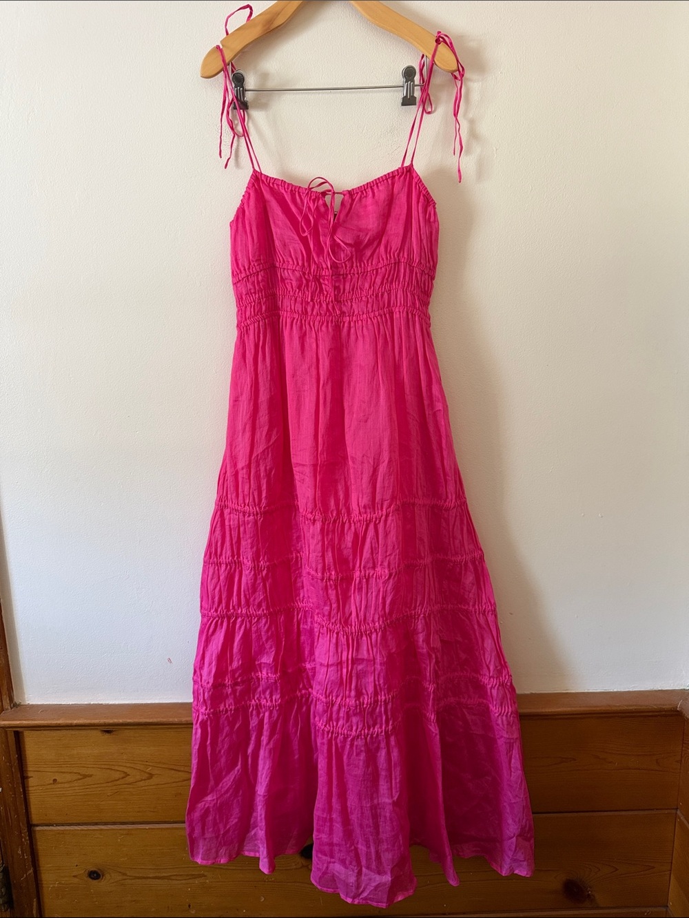Nicholas Halia shirred ramie maxi dress in Fuchsia Size 10 - Picture 3 of 10